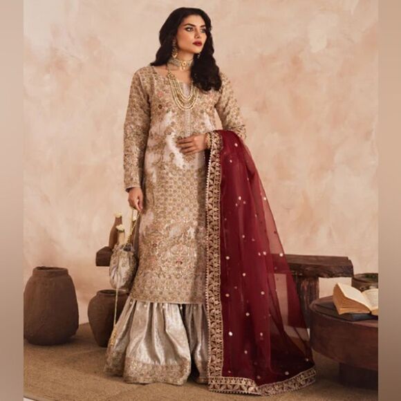 HASEENS OFFICIAL PAKISTANI AUTHENTIC DESIGNER FORMAL DRESS - SAFA PRET - 4 PIECE - Picture 1 of 4